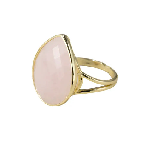 Bohemian Drop-Shaped Adjustable Rose Quartz Ring