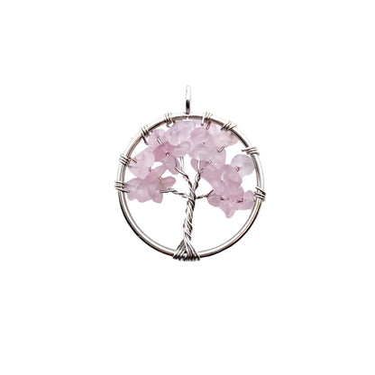  Charm Rose Quartz Tree Of Life Pendant