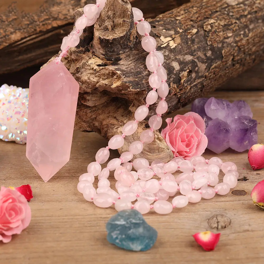 Handmade Rose Quartz Mala pink quartz