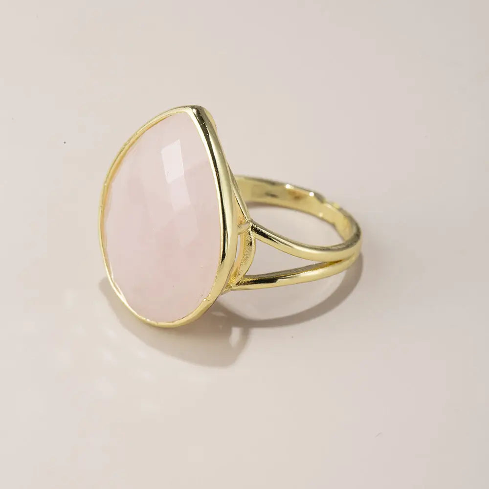 Healing Bohemian Drop-Shaped Adjustable Rose Quartz Ring 