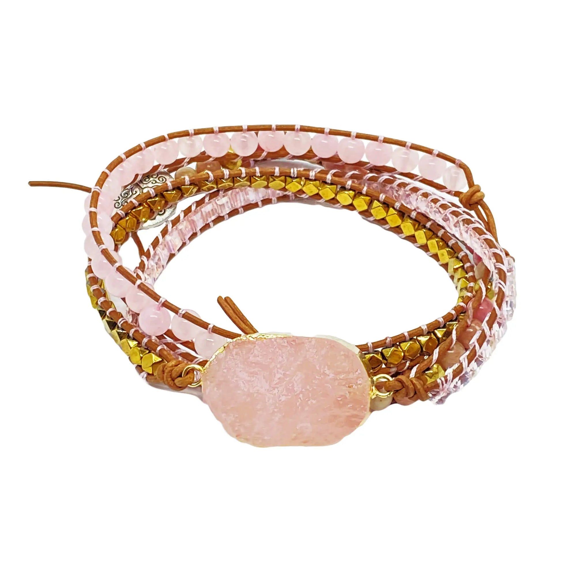 Rose Quartz Leather Wrap Bracelet