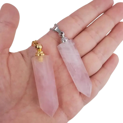 Natural Rose Quartz Perfume Bottle Pendant