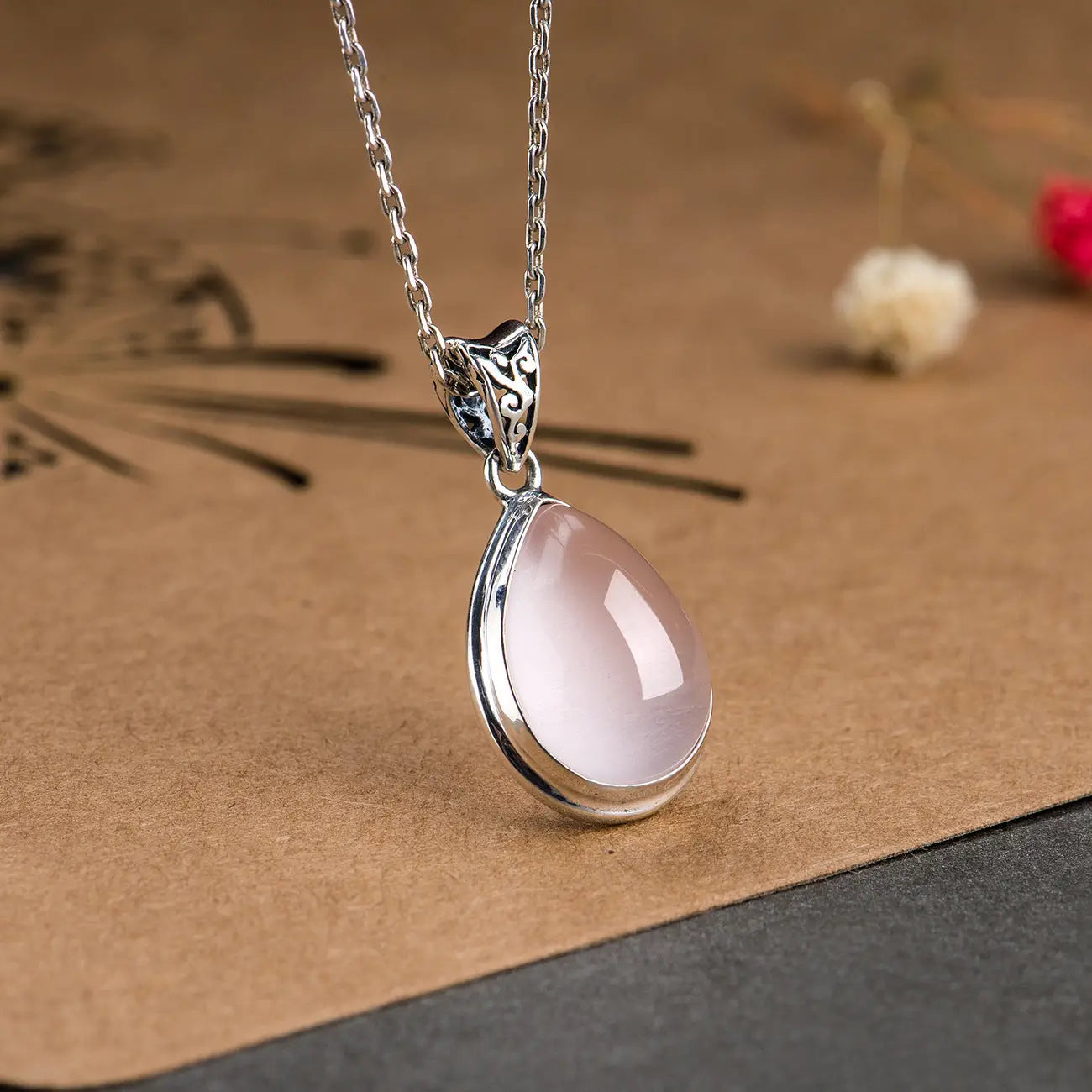  Necklace Anura Rose Quartz Silver 