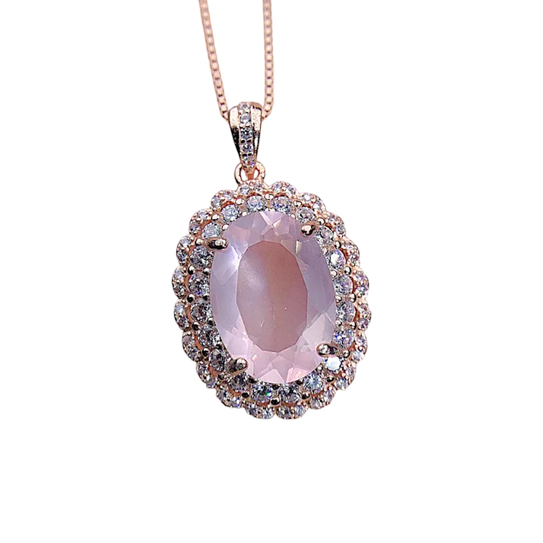 Pendant & Ring Rose Quartz Engagement Ring Set