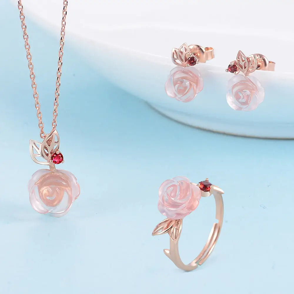 Pink Rose Quartz Set Natural 