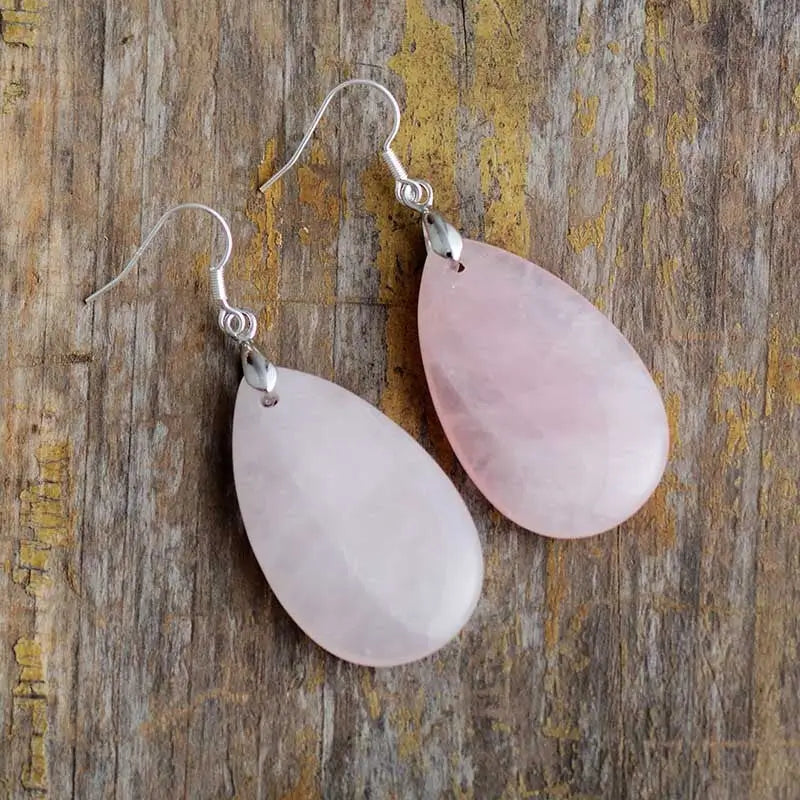 drop earrings rose quartz healing gemstone