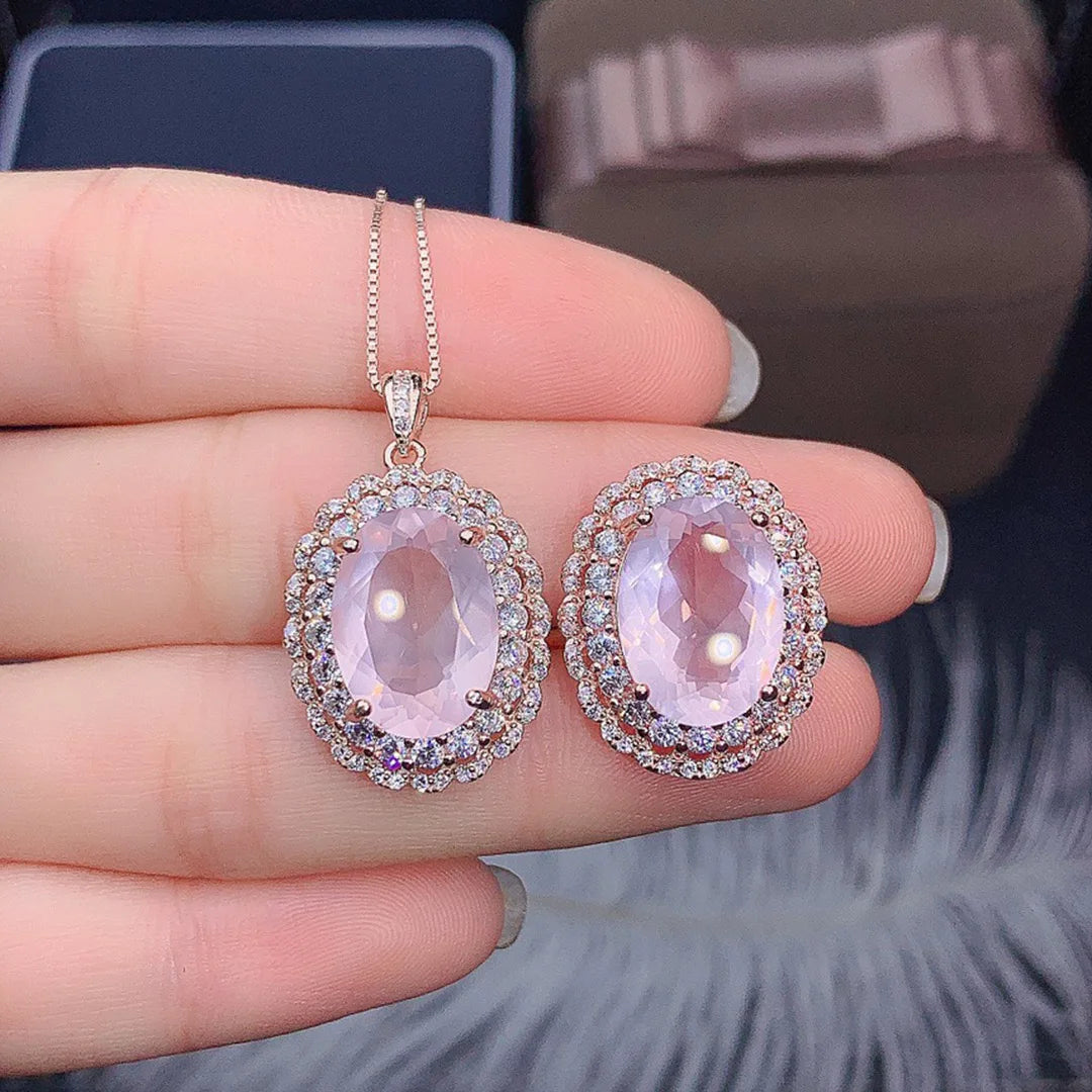 Rose Quartz Engagement Ring Set