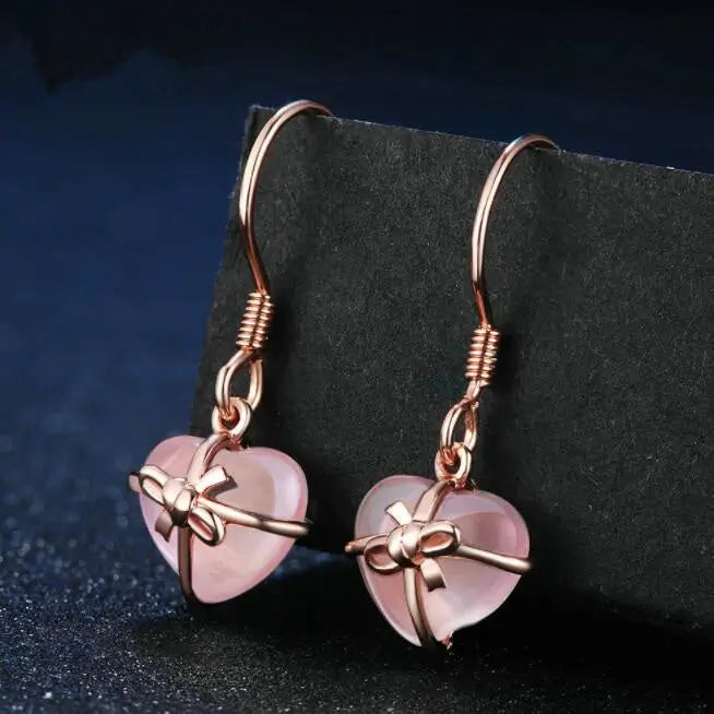 Rose Quartz Heart Dangle Earrings