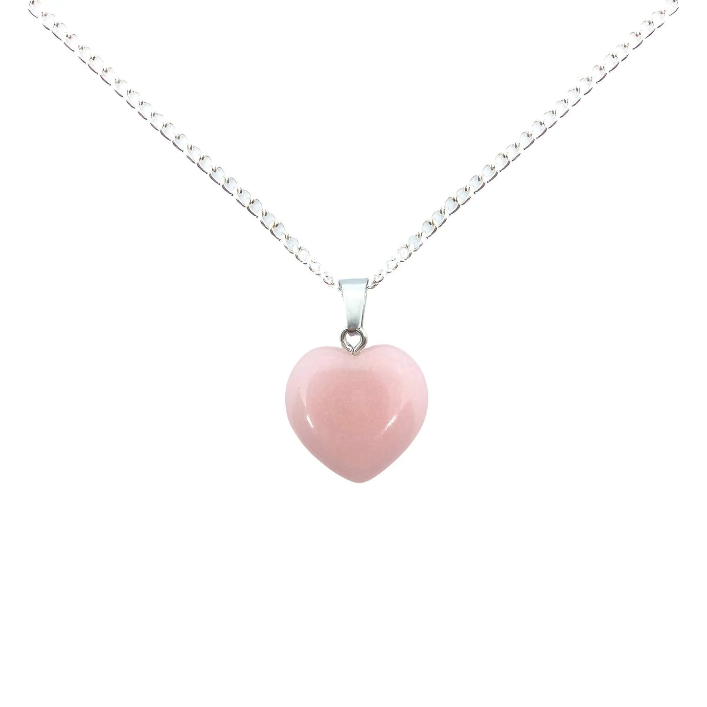 Rose Quartz Heart Necklace Silver Charm