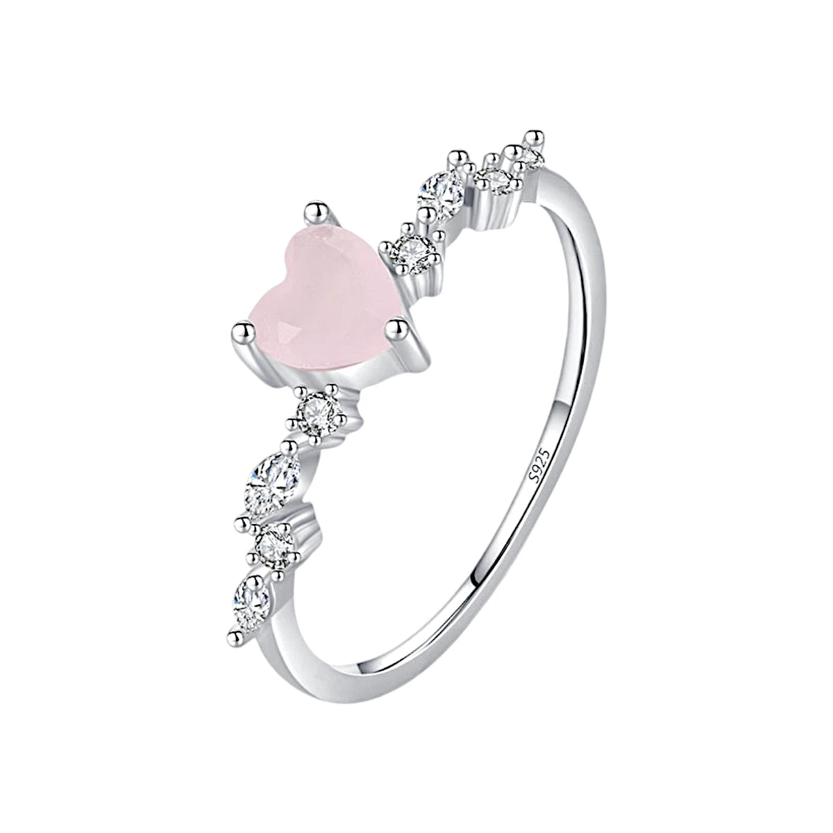 Rose Quartz Heart Ring Silver