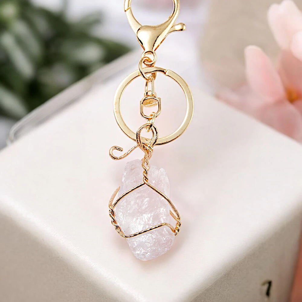 Rose Quartz Keychain gold