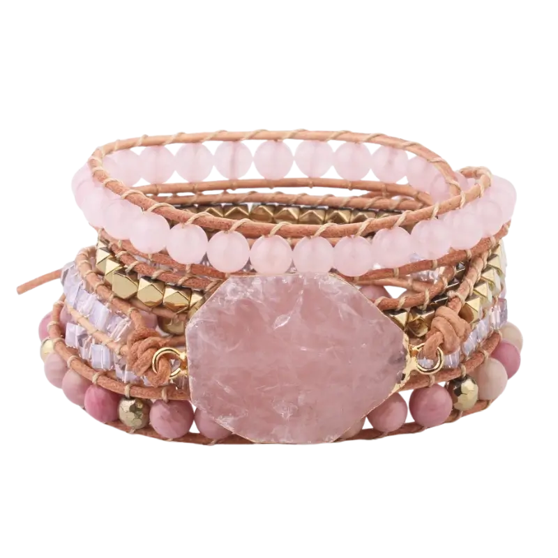 rose quartz leather bracelet 