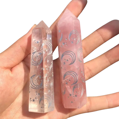 Rose Quartz Pillar (Moon Engraving)