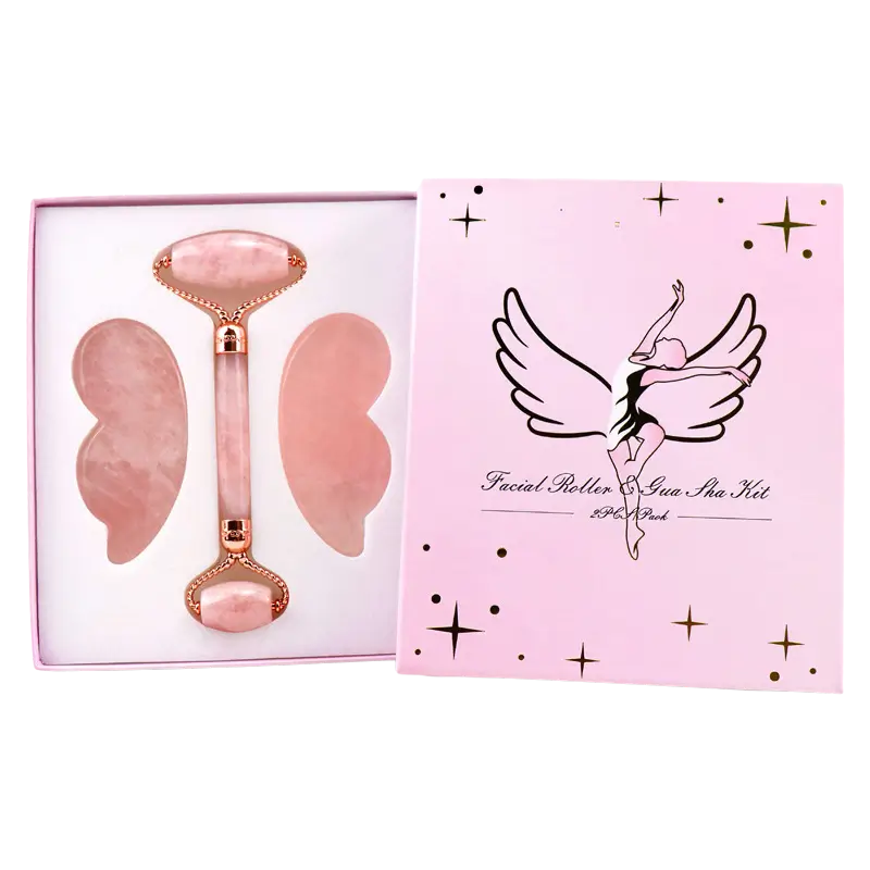 Rose Quartz Roller & Butterfly Gua Sha Set