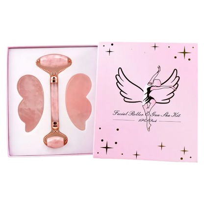 Rose Quartz Roller & Butterfly Gua Sha Set