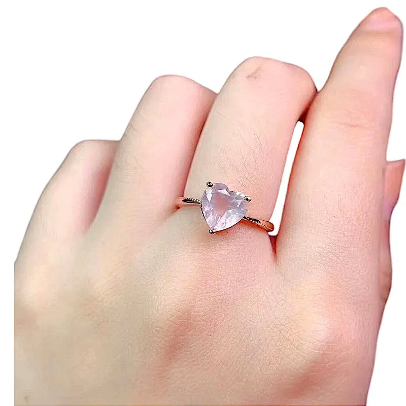 Rose Quartz Silver Heart Ring