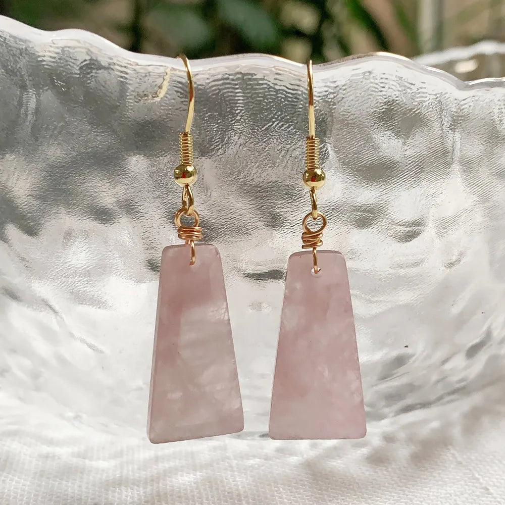 dangle rose quartz earrings