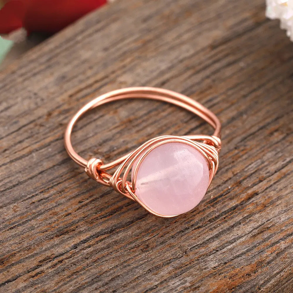 handmade rose quartz ring