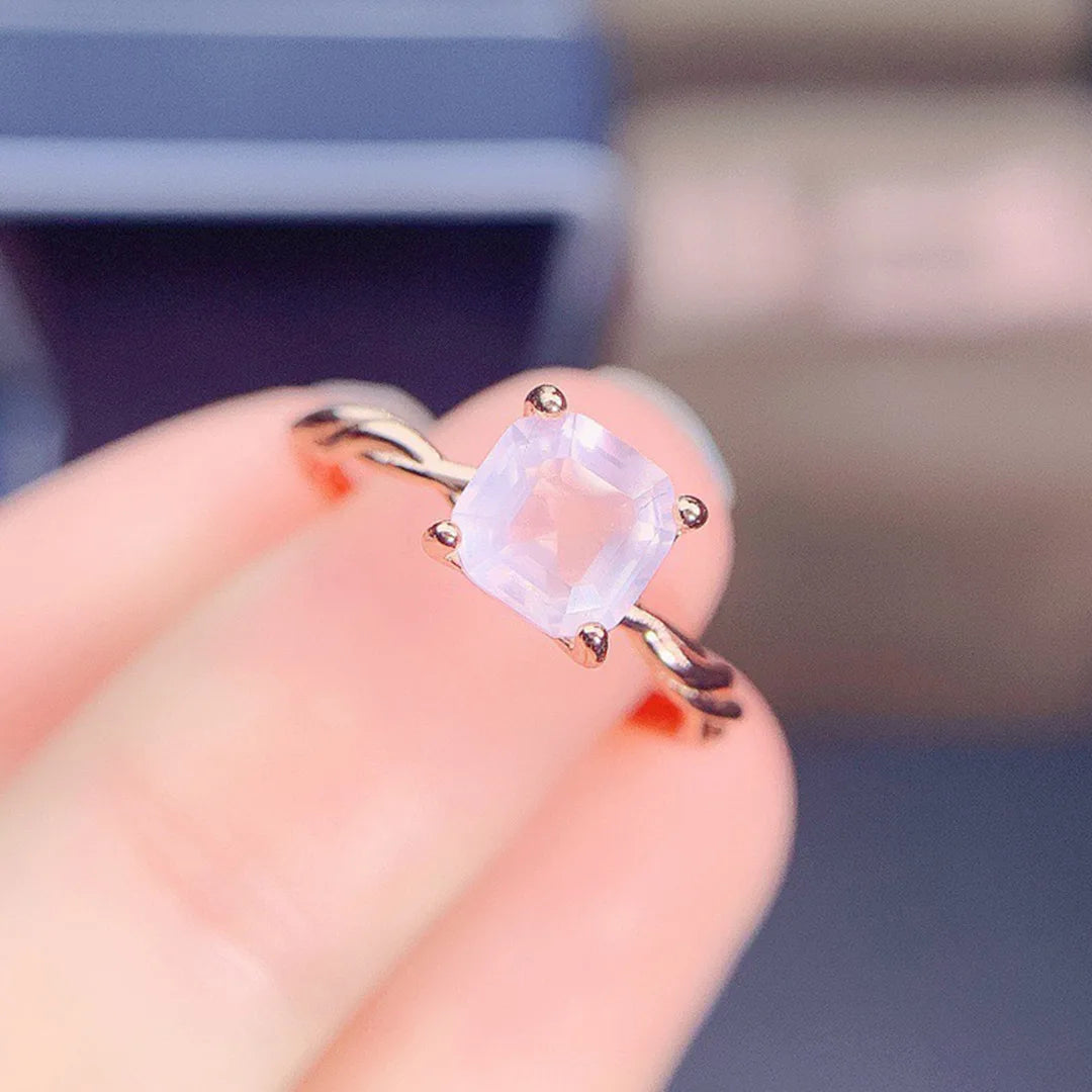 healing  square ring rose quartz