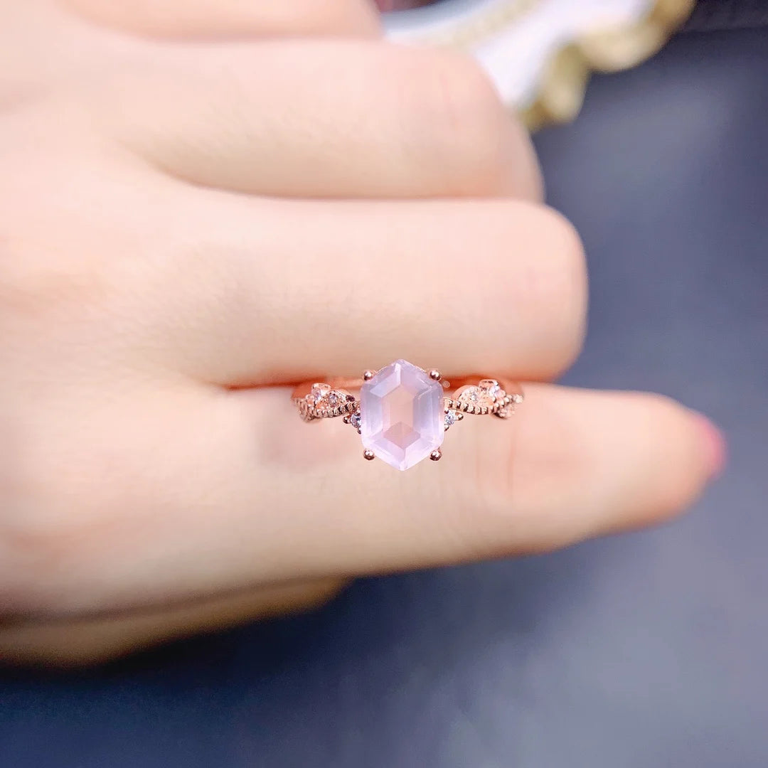 hexagon rose quartz ring