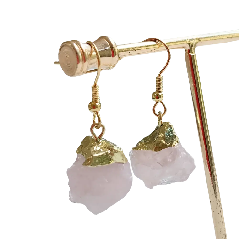 raw rose quartz dangle earrings