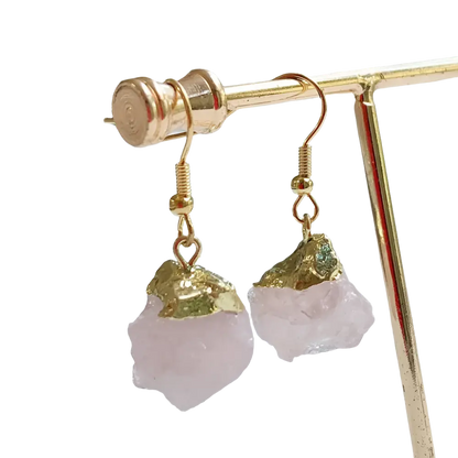 raw rose quartz dangle earrings