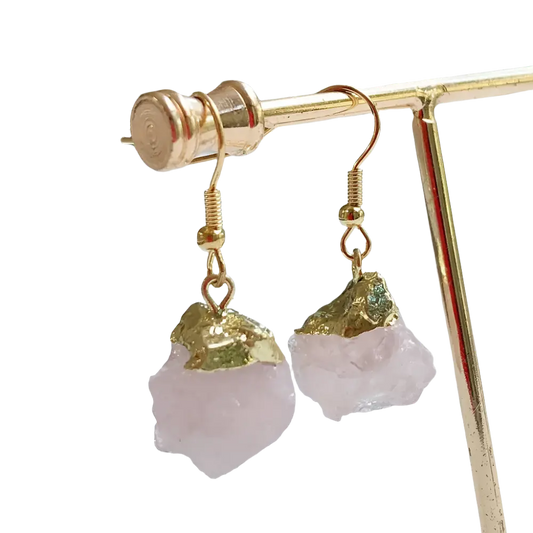 raw rose quartz dangle earrings