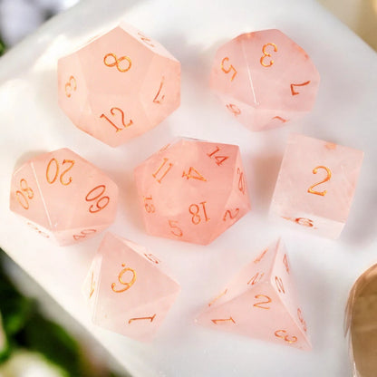 real Rose Quartz DND Dice Set