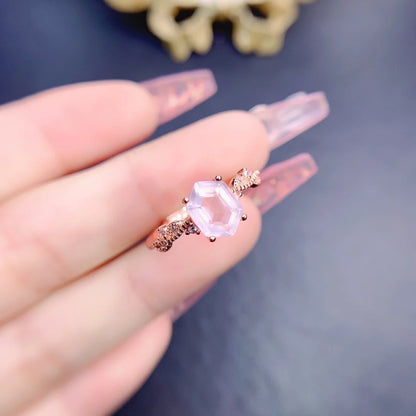 real hexagon rose quartz ring