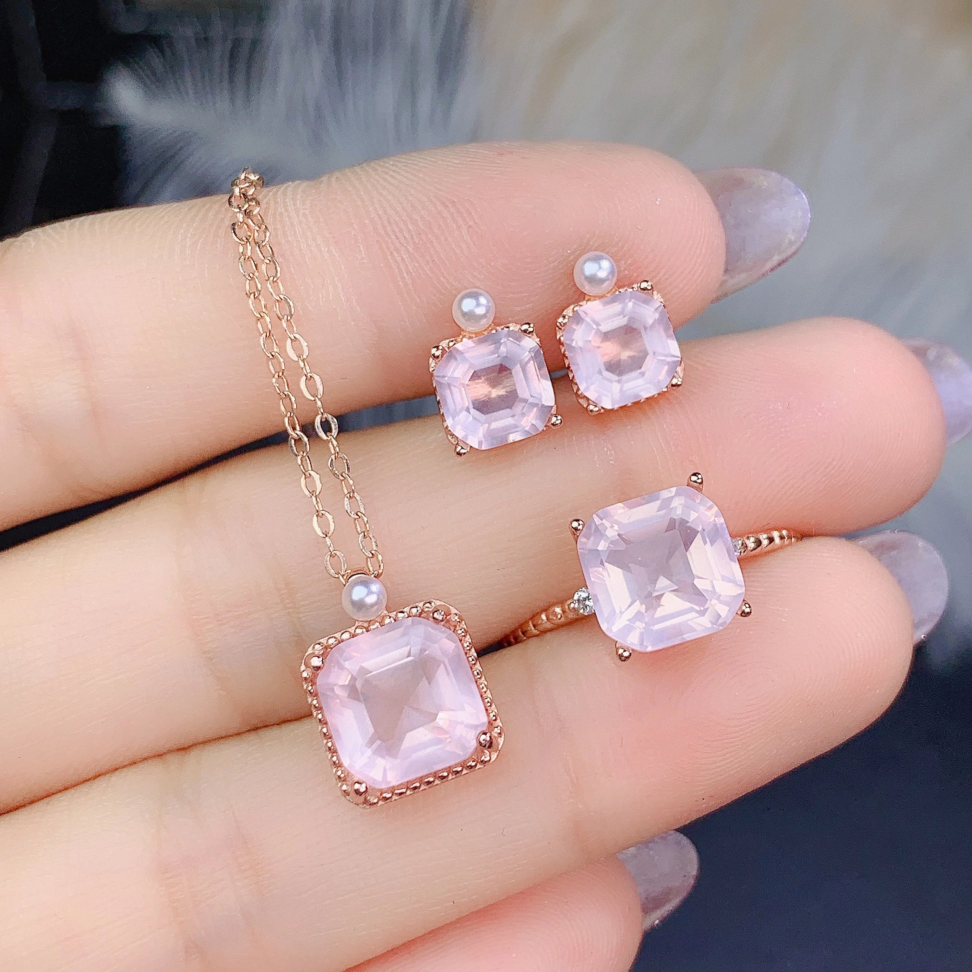 real rose quartz set