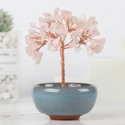 rose crystal tree bonsai quartz