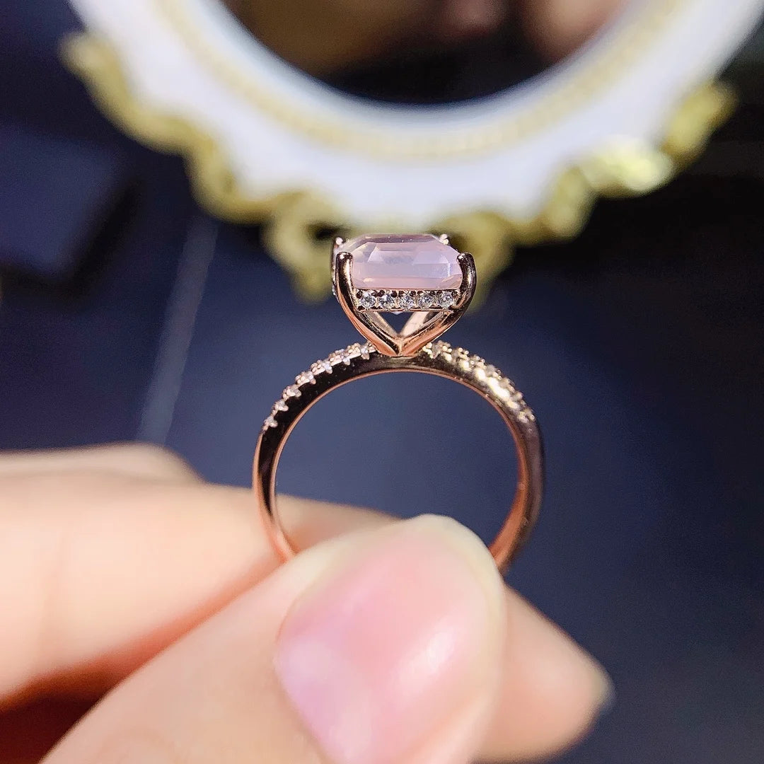 rose quartz 14k gold ring