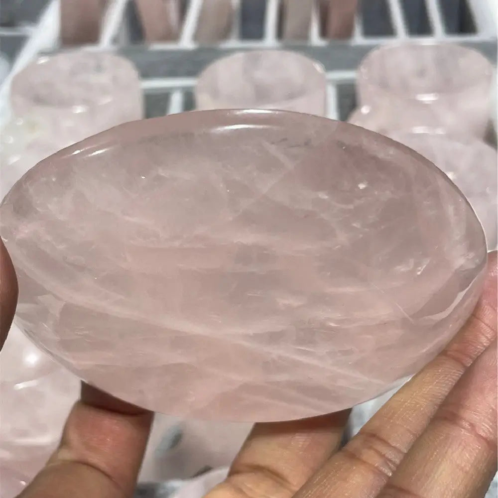 rose quartz coaster on hand