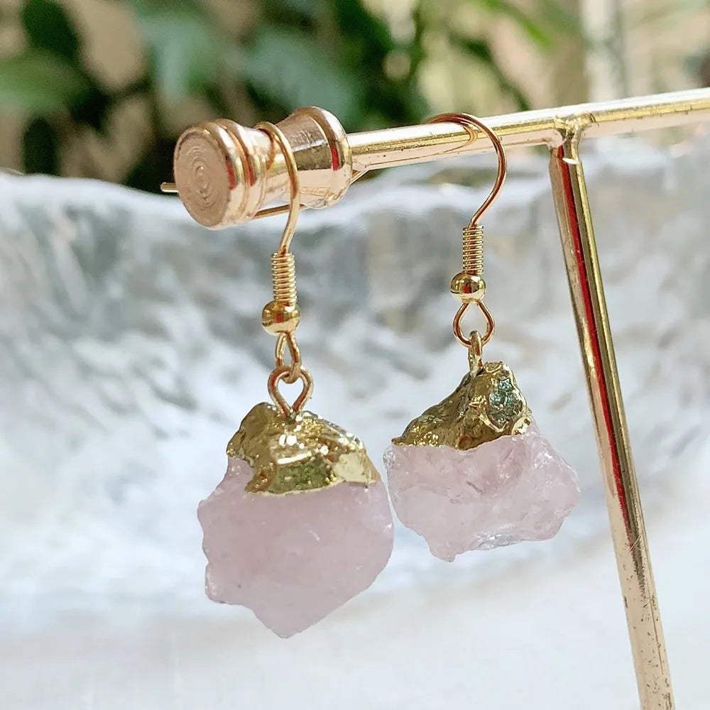 rose quartz earring gold plated