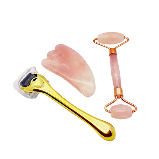 rose quartz gua sha facial roller set