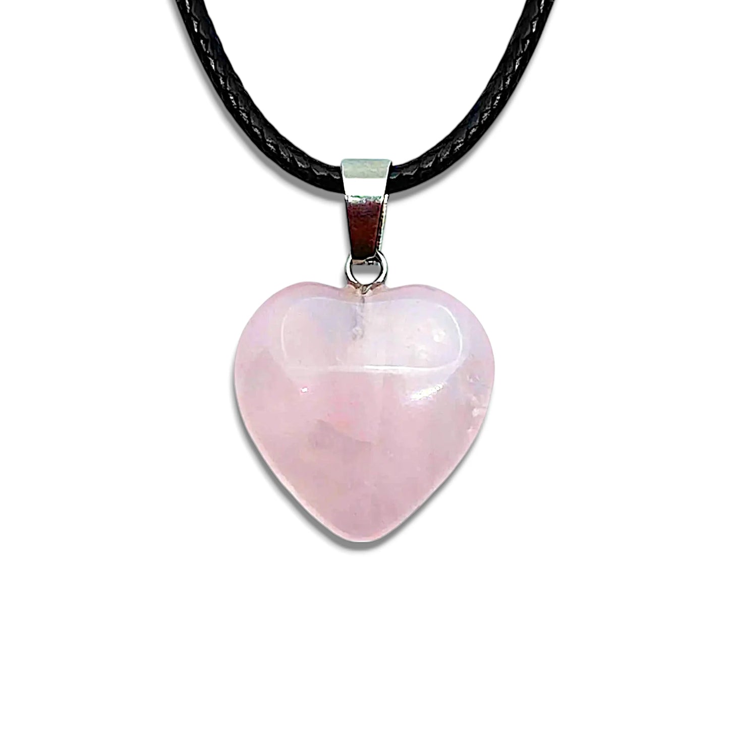 rose quartz heart necklace real silver rubber