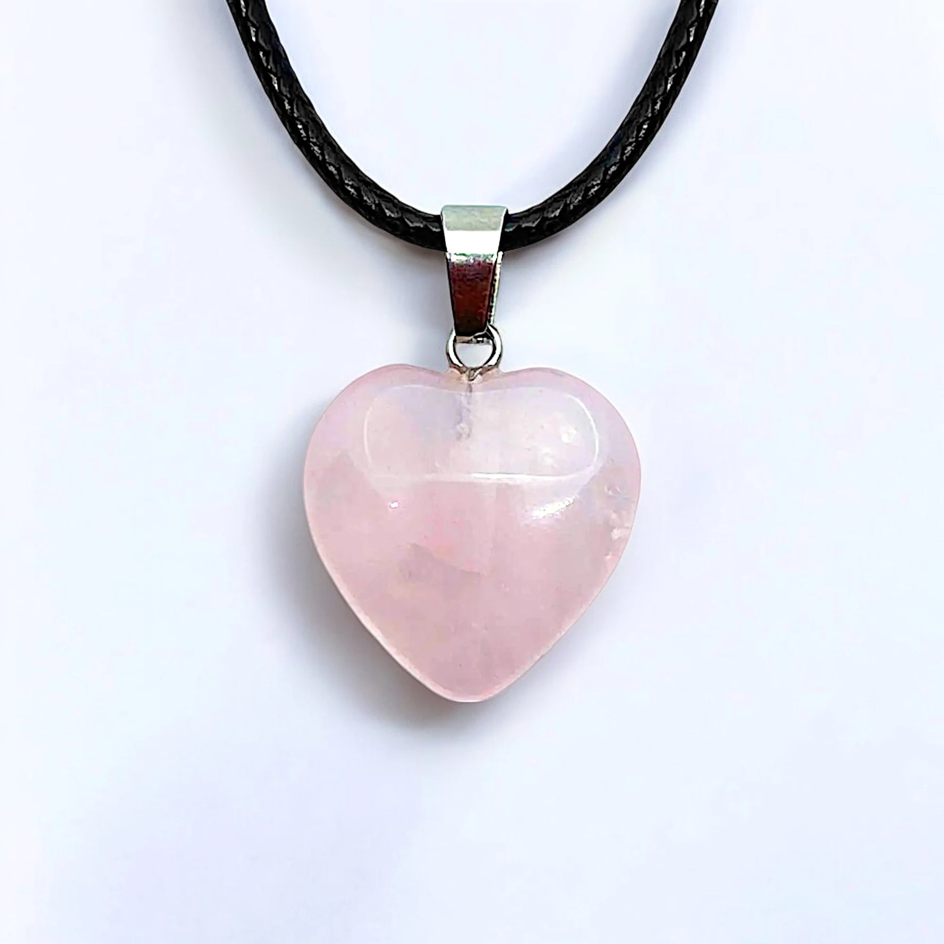 rose quartz heart  rubber necklace