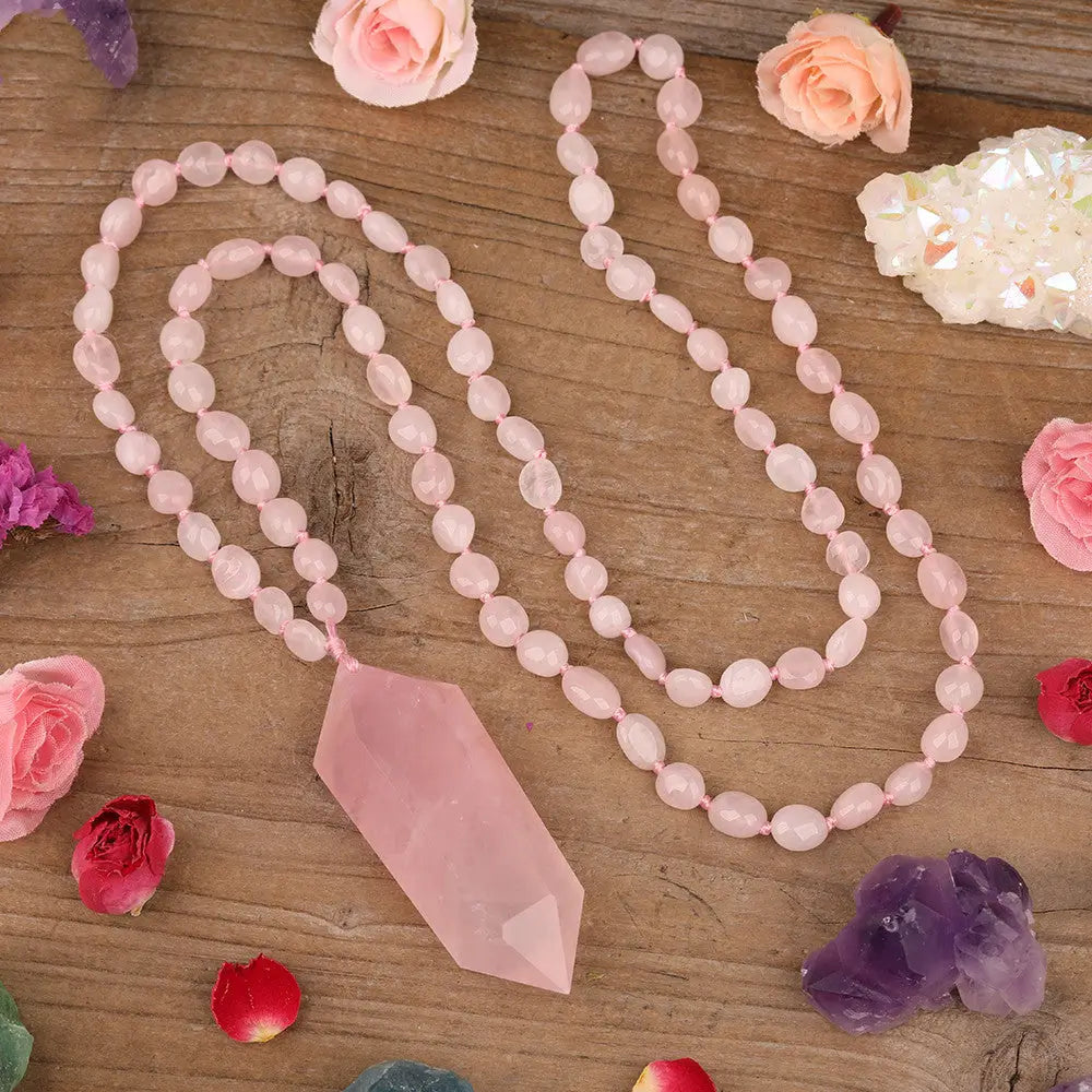 rose quartz mala necklace