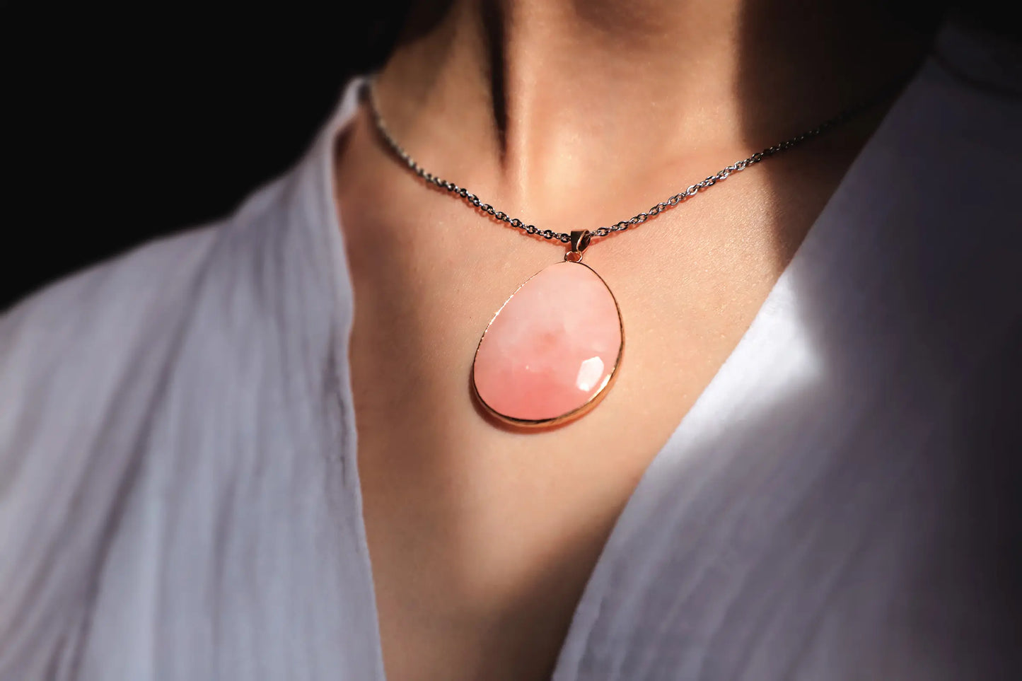 rose quartz necklace raw