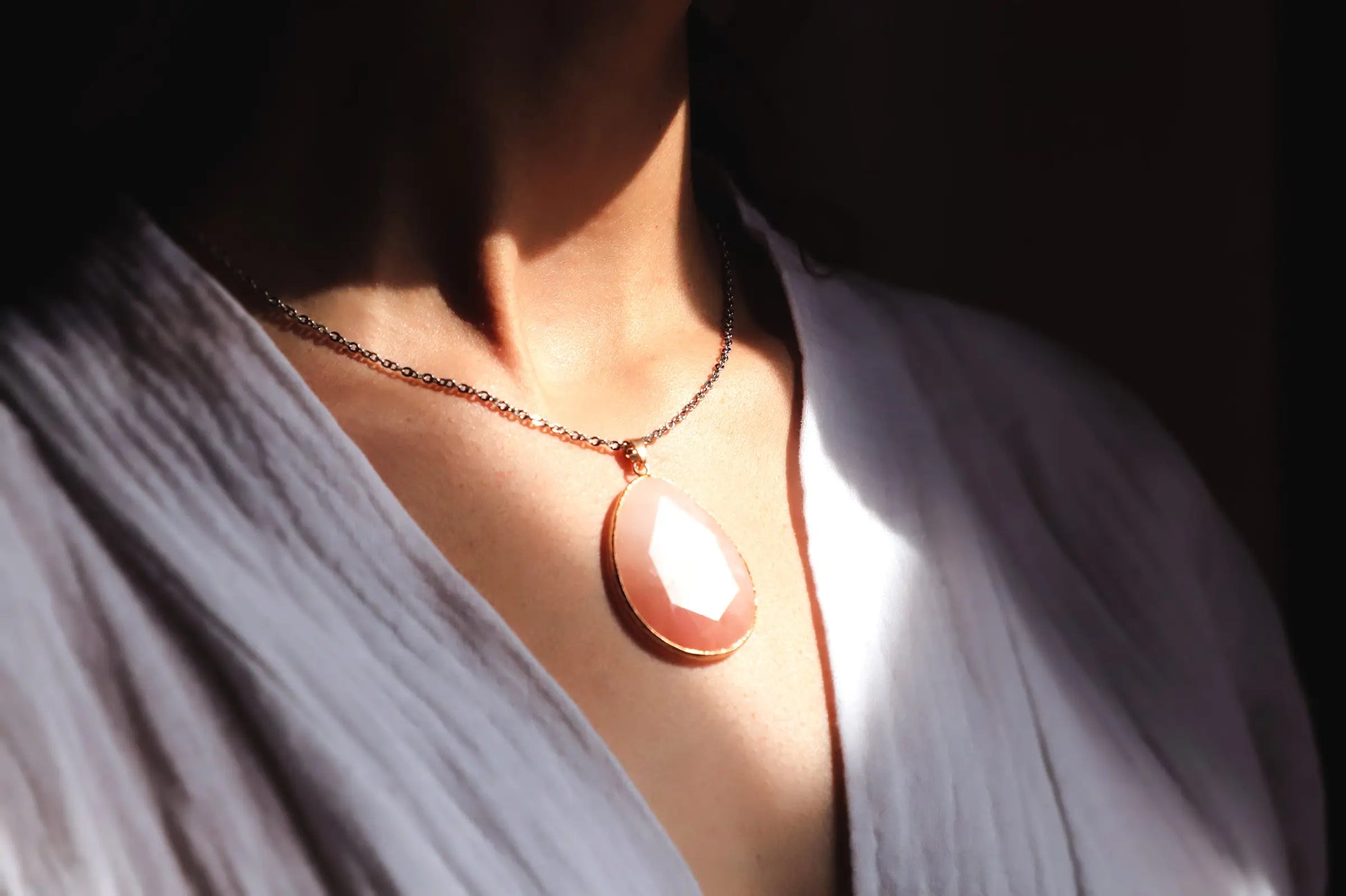 rose quartz raw necklace