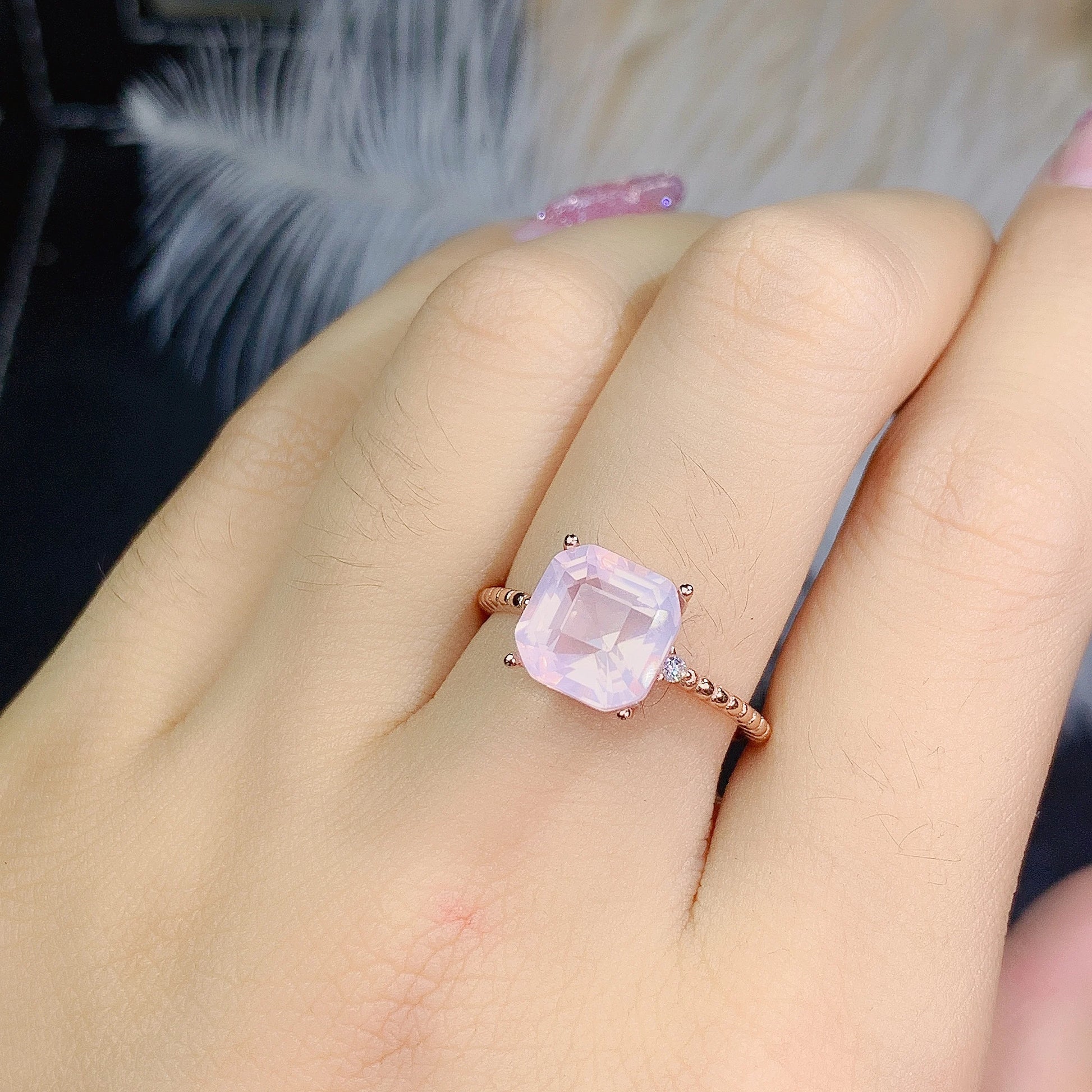 rose quartz ring band