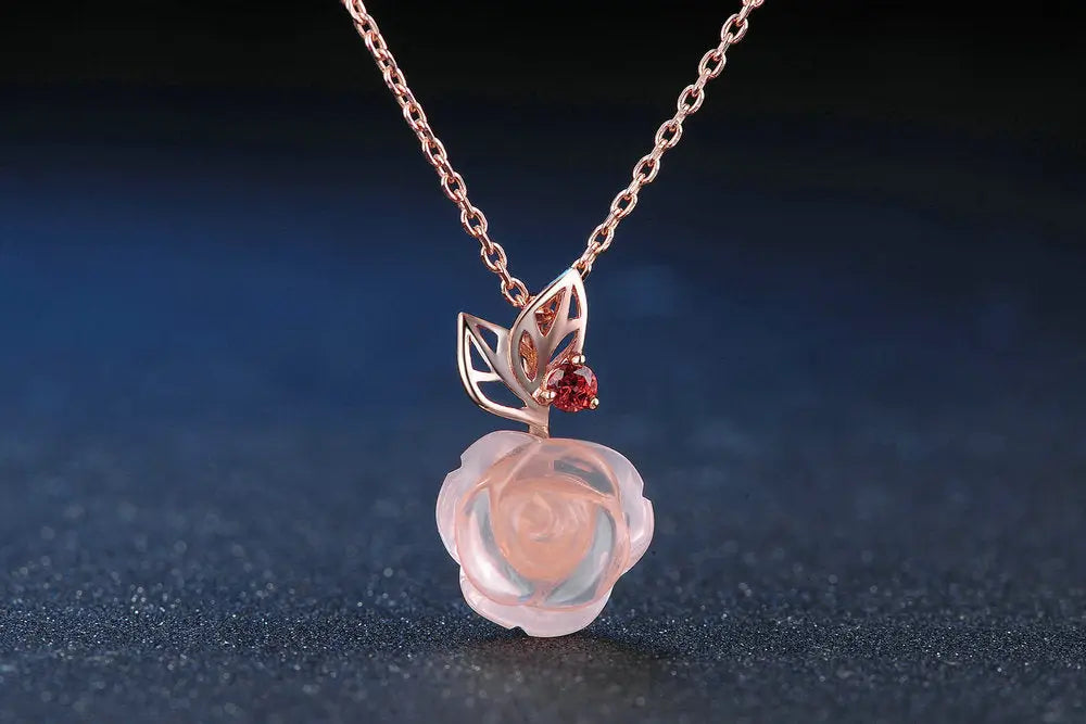 silver and rose quartz necklace