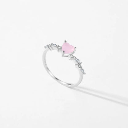   silver ring rose quartz heart natural