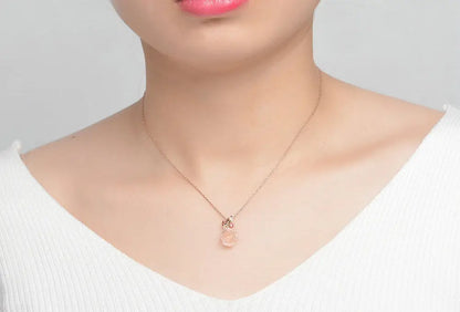 silver rose quartz necklace rose shaped