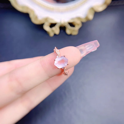 solid hexagon rose quartz ring 