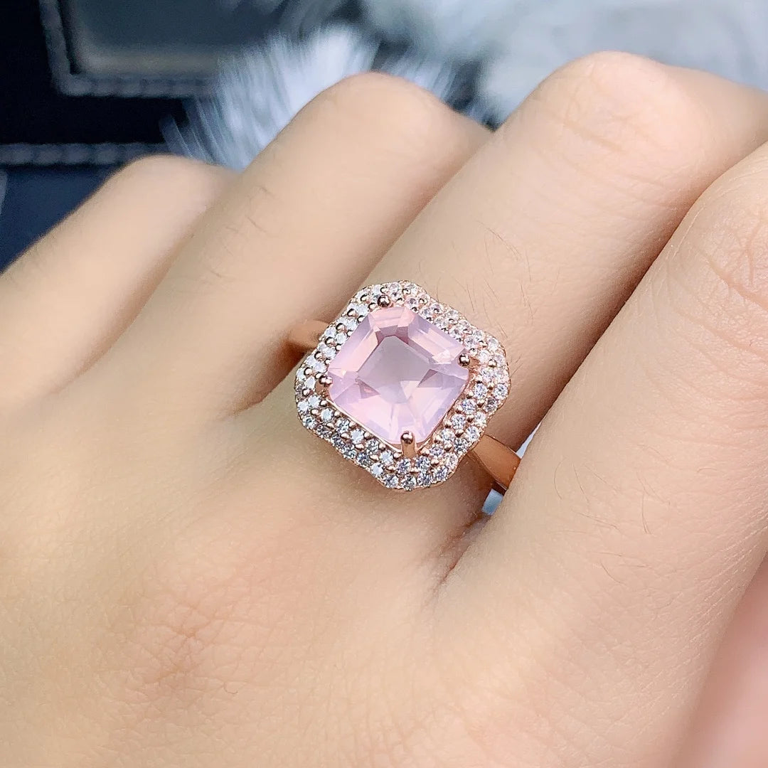 solid rose quartz crystal ring