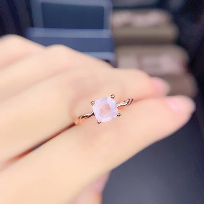 solid rose quartz square ring