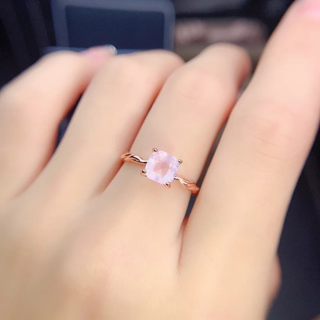 solid  square ring rose quartz