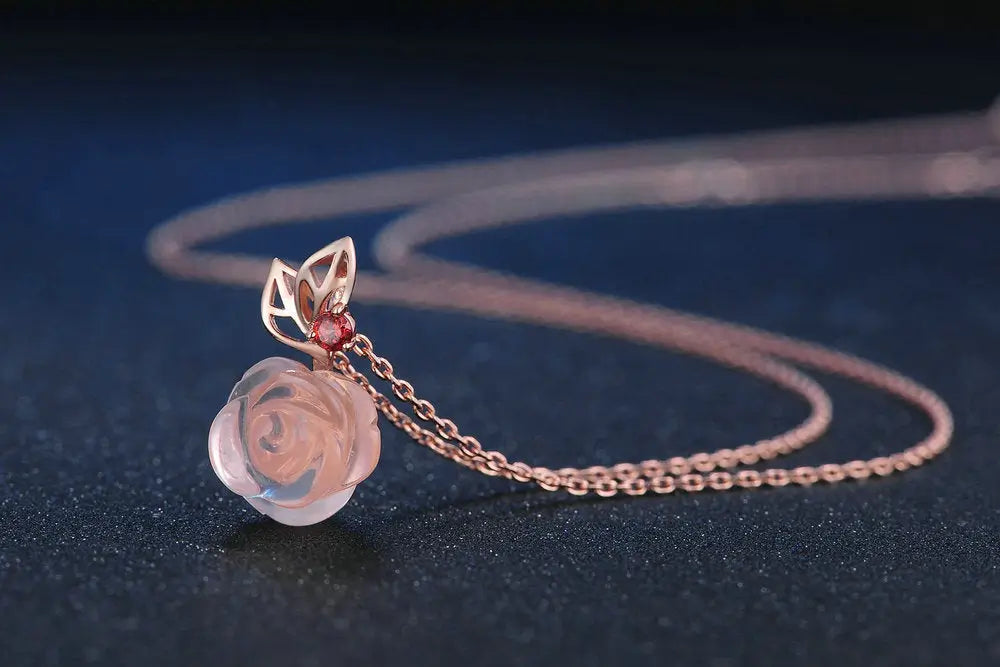 sterling silver rose quartz necklace